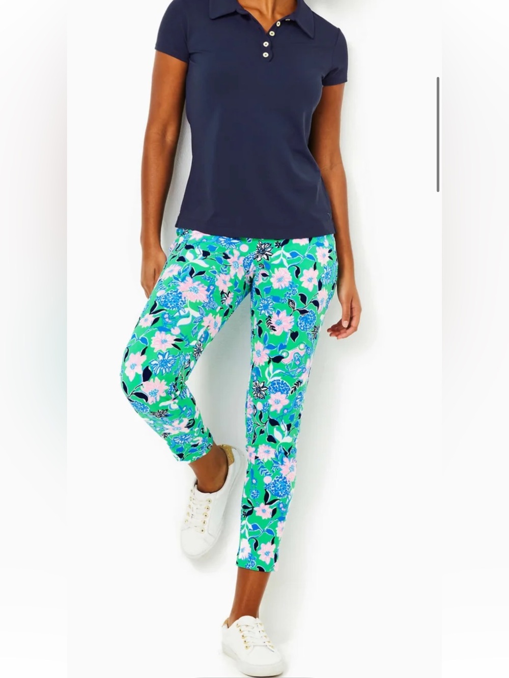 Lilly Pulitzer Luxletic Corso Pants Size 4 Green Floral Stretch Woven Twill Golf